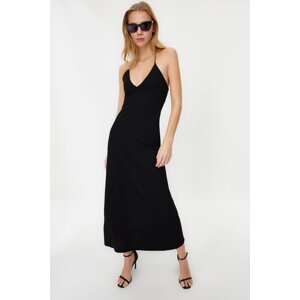 Trendyol Black Maxi Length Ribbed Halter Fitted/Sleeping Knit Dress