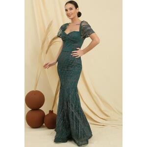 By Saygı Strapless Low Sleeve Lined SilveryFlock Printed Long Mermaid Dress