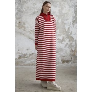 InStyle Zipper Neck Striped Knitwear Dress - Red