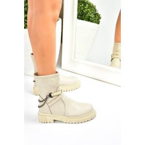 Fox Shoes Beige Women's Thick Sole Chain Boots