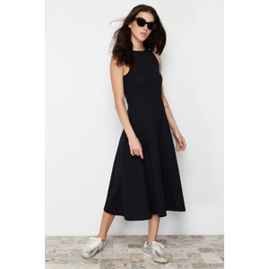 Trendyol Black 100% Cotton Skater/Waisted Crew Neck Sleeveless Midi Knitted Midi Dress