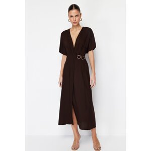 Trendyol Brown Double Breasted Tie Detailed Midi Woven Dress