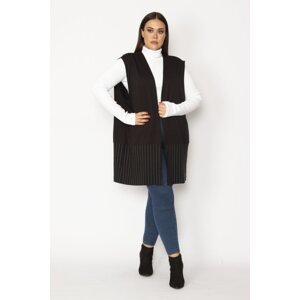 Şans Women's Plus Size Black Striped Garnish Vest