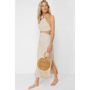 Trendyol Beige Maxi Knitted Accessory Knitwear Look Beach Dress