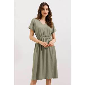 Bigdart 2378 V Neck Slit Knitted Dress - Çağla