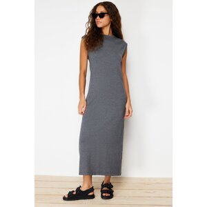 Trendyol Anthracite Maxi Knitwear Belted Color Block Dress