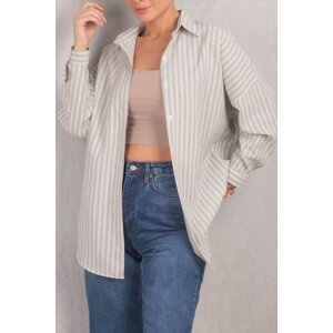 armonika Women's Mint Striped Oversize Long Basic Shirt