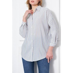 armonika Women's Saxe Blue Striped Oversize Long Basic Shirt