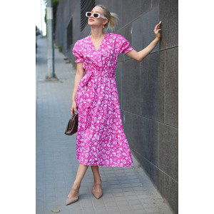 Madmext Pink Patterned Balloon Sleeve Long Dress