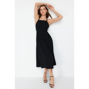 Trendyol Black Skirt Waist Open Back Detail Woven Midi Dress