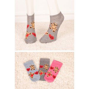 armonika Women's Teddy Bear Heart Short Booties Socks 3-Pack