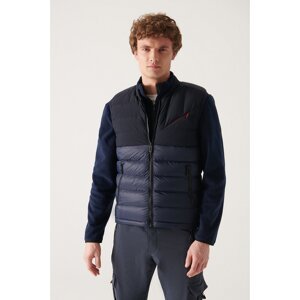 Avva Men's Navy Blue Bomber Collar Double Fabric Puffer Vest with Water Repellent Features