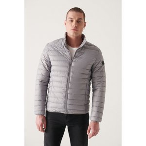 Avva Men's Light Gray High Neck Lightweight Windproof Comfort Fit Relaxed Cut Puffer Sports Coats