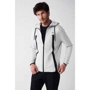 Avva Men's Gray Interlock Fabric Hooded Collar Zipper Printed Regular Fit Sweatshirt