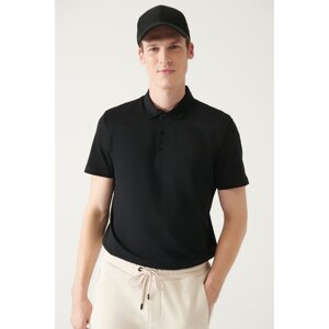 Avva Men's Black 100% Cotton Standard Fit Normal Cut 3 Buttons Anti-roll Polo T-shirt