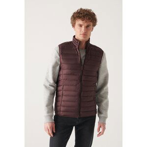 Avva Men's Burgundy High Neck Lightweight Windproof Puffer Sports Vest