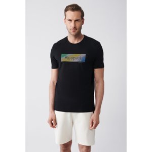 Avva Men's Black 100% Cotton Crew Neck Embossed Printed Standard Fit Regular Fit T-shirt
