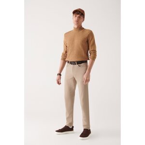 Avva Men's Beige 5 Pocket Cotton Slim Fit Slim Fit Trousers