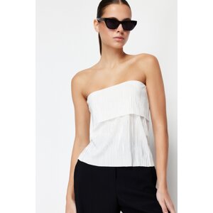 Trendyol White Pleat Strapless Regular Stretch Knitted Blouse