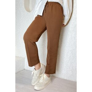 InStyle Lycra Double Fabric Trousers with Elastic Waist - Tan