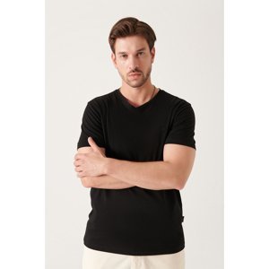 Avva Men's Black Ultrasoft V Neck Modal Slim Fit Slim Fit T-shirt
