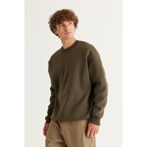 AC&Co / Altınyıldız Classics Men's Khaki Oversize Fit Wide Cut Cotton Fleece Inner 3 Thread Crew Neck Sweatshirt