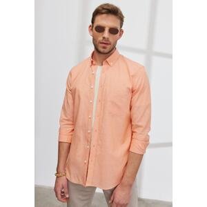 AC&Co / Altınyıldız Classics Men's Orange Slim Fit Slim Fit Buttoned Collar Flamed Linen Shirt