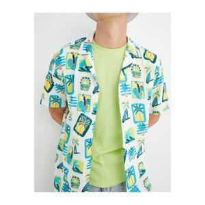 Koton Short Sleeve Shirt Turndown Collar Summer Themed Printed