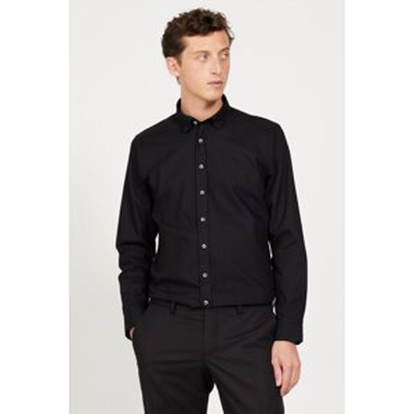 AC&Co / Altınyıldız Classics Men's Black Slim Fit Slim Fit Buttoned Collar Flannel Lumberjack Winter Shirt