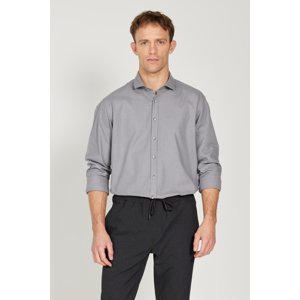 ALTINYILDIZ CLASSICS Men's Gray Comfort Fit Relaxed Cut Italian Collar 100% Cotton Dobby Shirt