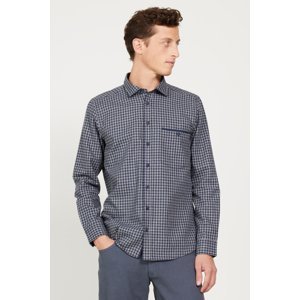 ALTINYILDIZ CLASSICS Men's Navy Blue-Grey Slim Fit Slim Fit Classic Collar Plaid Shirt