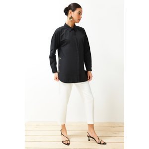 Trendyol Black Button Accessory Detail Cotton Woven Shirt