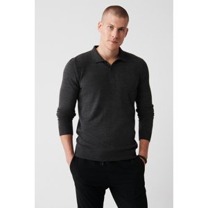 Avva Men's Anthracite Knitwear Sweater 3 Buttoned Polo Collar Regular Fit