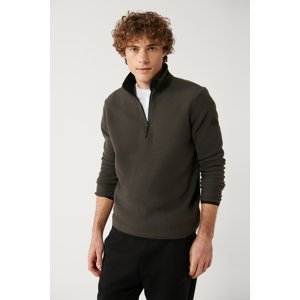 Avva Men's Anthracite Fleece Sweatshirt Stand Collar Cold Resistant Half Zipper Regular Fit