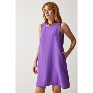 Happiness İstanbul Women's Purple Sleeveless Linen Viscose Bell Dress