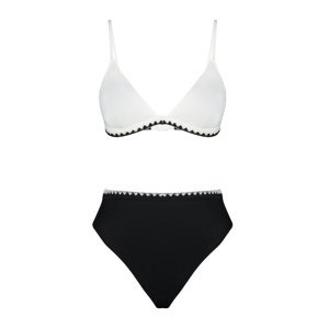 Trendyol Black and White Triangle Embroidered High Waist Regular Bikini Set