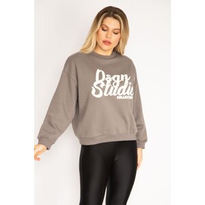 Şans Women's Plus Size Gray 3-Thread Collar Sweatshirt