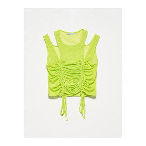 Dilvin 20216 Shirred Tulle Top-lime