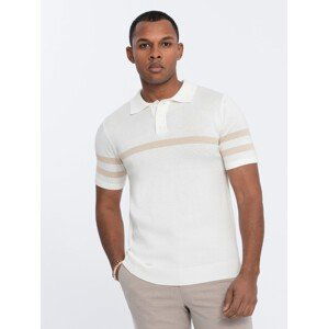 Ombre Men's soft knit polo shirt with contrasting stripes - cream