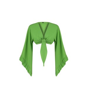 Trendyol Green Crop Woven Tied Blouse