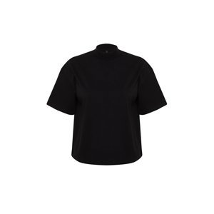 Trendyol Black 100% Cotton Stand Collar Thick Three-Quarter Sleeve Knitted T-Shirt