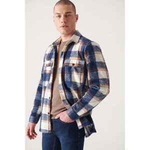 Avva Men's Navy Blue Oversize Lumberjack Shirt With Pocket