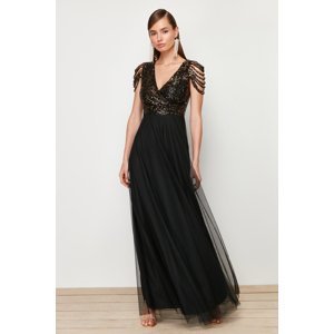 Trendyol Black Tulle Sequined Long Elegant Evening Dress