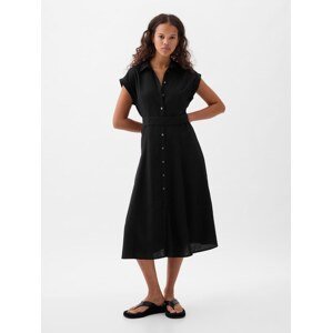 Čierne dámske košeľové midi šaty s prímesou ľanu GAP