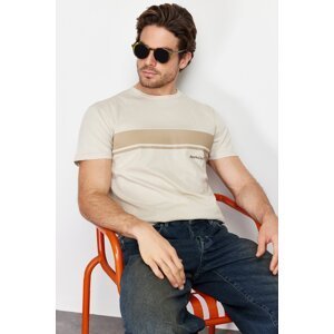 Trendyol Stone Regular/Real Fit Crew Neck Short Sleeve Striped Printed 100% Cotton T-shirt