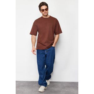 Trendyol Brown Oversize Stitch Detail 100% Cotton T-Shirt