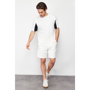 Trendyol Ecru Relaxed/Comfortable Cut Color Block 100% Cotton T-Shirt