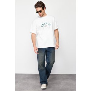 Trendyol Ecru Oversize Country Printed 100% Cotton T-Shirt