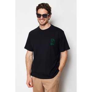 Trendyol Black Relaxed/Comfortable Fit Velvet Printed 100% Cotton T-Shirt
