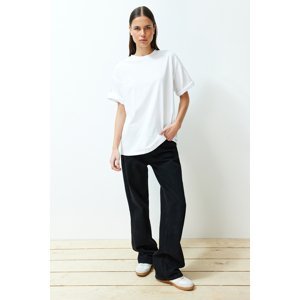 Trendyol White 100% Cotton Back Motto Printed Oversize/Wide Fit Knitted T-Shirt